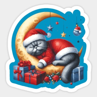 British Shorthair Cat On The Moon Christmas Sticker